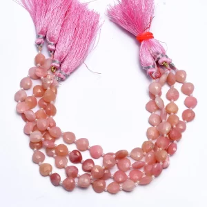 Rare Find- Pink Opal Gemstone 8mm Heart Briolette Faceted Beads | 8" Strand | Natural Peruvian Pink Opal Semi Precious Gemstone Loose Beads