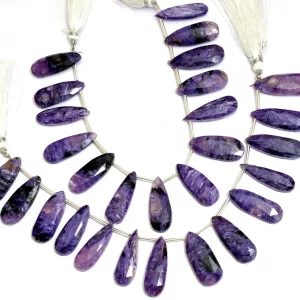 Natural Charoite Gemstone Faceted Pear Briolettes Beads | Purple Charoite Semi Precious Gemstone 28mm-30mm Loose Briolettes | AAA Quality