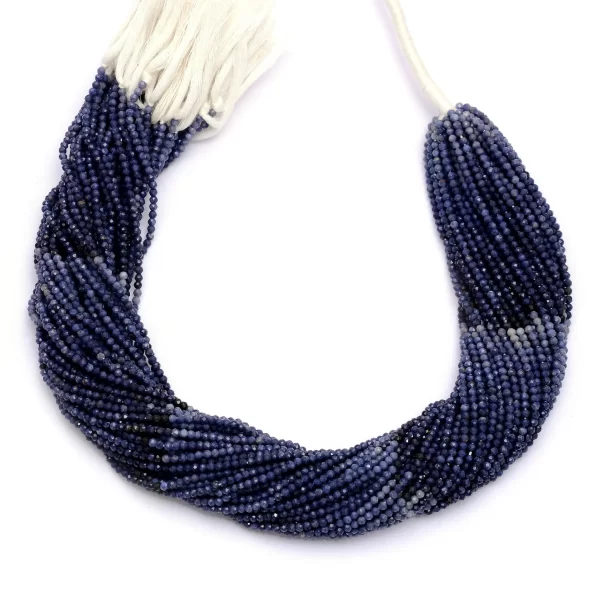 Multi Blue Sapphire 2mm-3mm Rondelle Micro Faceted Beads | 13inch Strand | Natural Blue Burmese Sapphire Precious Gemstone Loose Beads
