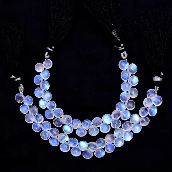 AAAA+ White Rainbow Moonstone 6mm-7mm Smooth Heart Briolette | 5inch Strand | Natural Blue Fire Moonstone Semi Precious Gemstone Beads