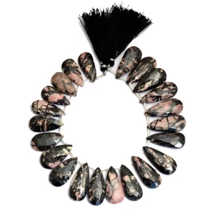 Pink Rhodonite Gemstone Briolette | 28mm-30mm Faceted Pear Beads | Natural Rhodonite Garnet Semi Precious Gemstone Loose Beads for Jewelry
