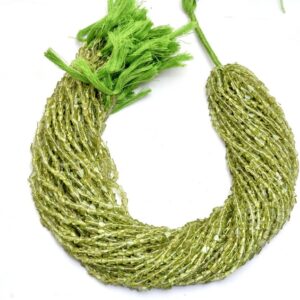 AAA Peridot 4x4mm Triangle Smooth Beads | 13" Strand | Natural Green Peridot Semi Precious Gemstone Straight Drill Beads for Jewelry Making