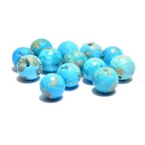 Genuine Turquoise 9mm- 10mm Round Faceted Beads | 13 Beads lot | Natural Arizona Turquoise Semi Precious Gemstone Loose Beads- AAA