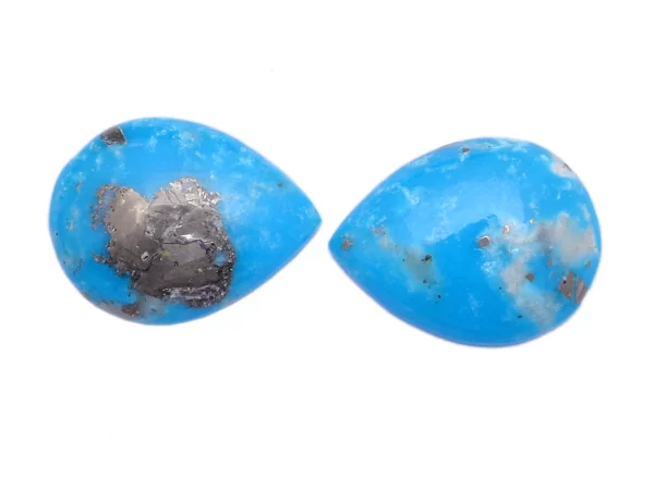 Turquoise Pear Cabochon Pair | Natural Turquoise 11x14mm Cabs | Blue Turquoise Semi Precious Loose Gemstone Flat Back - 6.85 Carats Pair