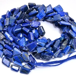 AAA+ Lapis Lazuli 11mm-14mm Faceted Nugget Beads | Royal Blue Lapis Lazuli Step Cut Tumbled Natural Semi Precious Gemstone Beads for Jewelry