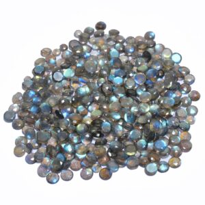 Labradorite Gemstone 7mm-8mm Round Faceted Rosecut Loose Cabochon | Natural High Blue Fire Labradorite Semi Precious Loose Gemstone Cabochon