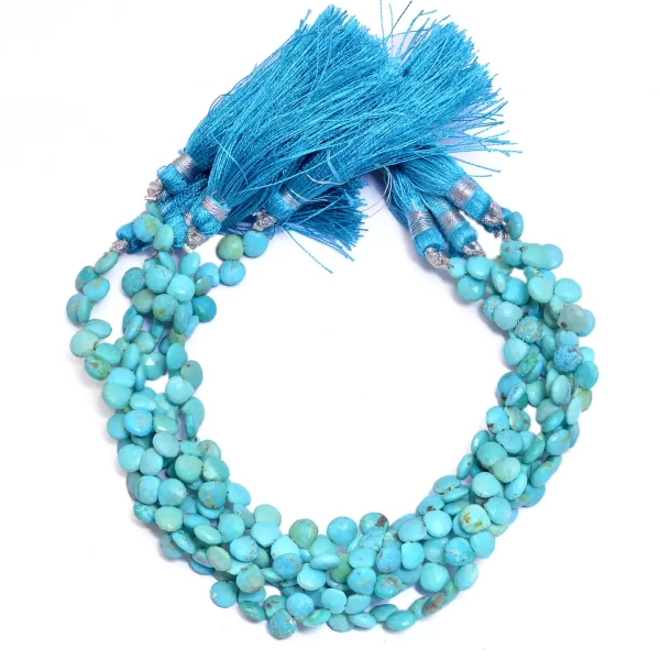 Turquoise Gemstone 6mm Heart Briolette Beads | 8inch Strand- 38 Carats | Natural AAA Turquoise Faceted Semi Precious Gemstone Briolette Beads - Image 2
