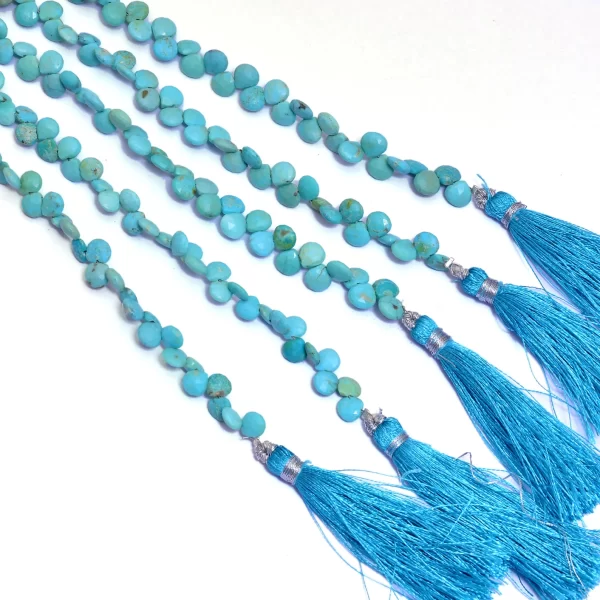 Turquoise Gemstone 6mm Heart Briolette Beads | 8inch Strand- 38 Carats | Natural AAA Turquoise Faceted Semi Precious Gemstone Briolette Beads - Image 3
