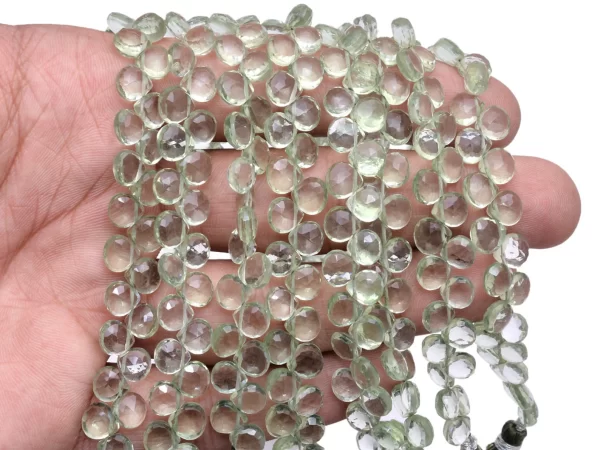 AAA+ Green Amethyst Glass Faceted Heart Briolette | 5mm-7mm Beads 8inch Strand | Green Amethyst Hydro Quartz Gemstone Briolettes for Jewelry - Image 3