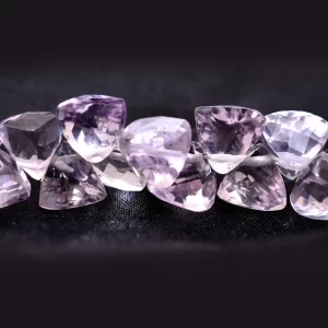 AAA+ Pink Amethyst 7x7mm Trillion Faceted Beads | Natural Pink Amethyst Semi Precious Gemstone Trillion Briolette Beads for Jewelry Making