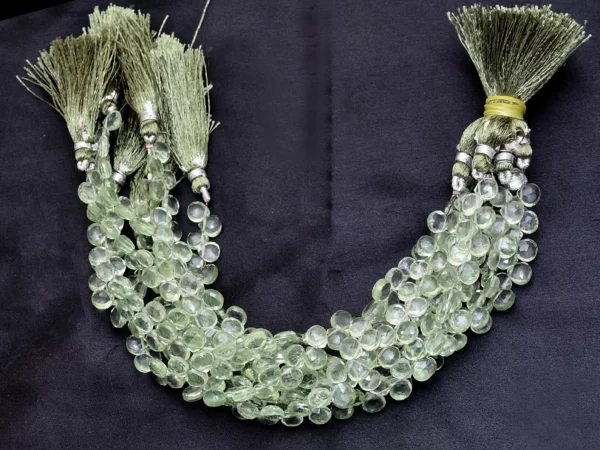 AAA+ Green Amethyst Glass Faceted Heart Briolette | 5mm-7mm Beads 8inch Strand | Green Amethyst Hydro Quartz Gemstone Briolettes for Jewelry - Image 2