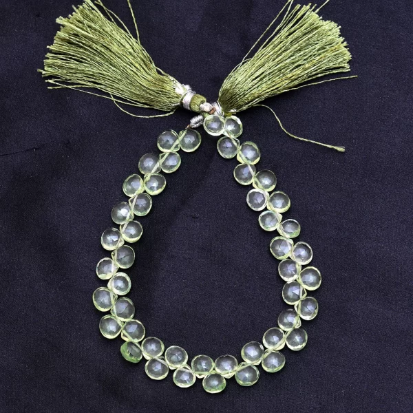 AAA+ Green Amethyst Glass Faceted Heart Briolette | 5mm-7mm Beads 8inch Strand | Green Amethyst Hydro Quartz Gemstone Briolettes for Jewelry - Image 4