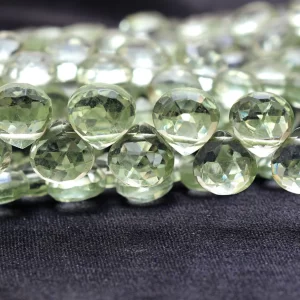 AAA+ Green Amethyst Glass Faceted Heart Briolette | 5mm-7mm Beads 8inch Strand | Green Amethyst Hydro Quartz Gemstone Briolettes for Jewelry