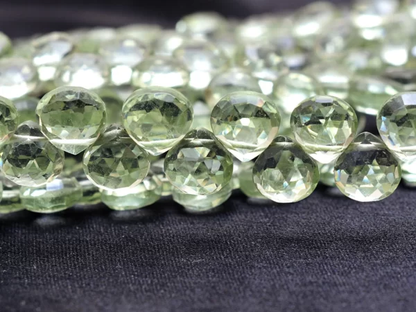 AAA+ Green Amethyst Glass Faceted Heart Briolette | 5mm-7mm Beads 8inch Strand | Green Amethyst Hydro Quartz Gemstone Briolettes for Jewelry