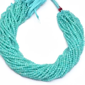 Natural Amazonite 3mm-4mm Round Micro Faceted Beads | 13inch Strand | AAA Amazonite Semi Precious Gemstone Round Beads for Jewelry Making