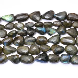 AAA Labradorite 20mm-22mm Faceted Nuggets | 15inch Strand | Natural Blue Fire Labradorite Semi Precious Gemstone Nuggets Beads for Jewelry