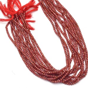 AAA+ Mozambique Red Garnet Beads | 3mm-4mm Faceted Round Beads | 13inch Strand | Natural Red Garnet Semi Precious Gemstone Beads for Jewelry