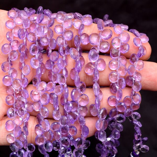 Amethyst Heart Briolette, Gemstone 6mm-8mm Faceted Beads | Natural AAA+ Brazilian Amethyst Semi Precious Gemstone Briolette Beads- 8" Strand - Image 3