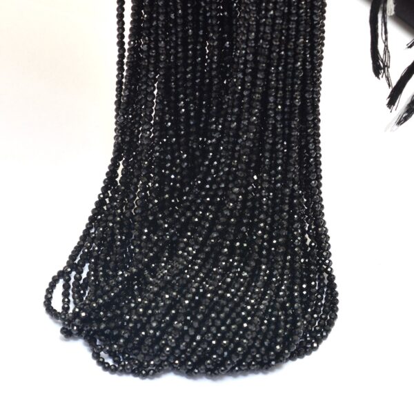 AAA+ Black Spinel Gemstone 2.5mm Rondelle Faceted Beads | 13inch Strand | Natural Black Spinel Semi Precious Gemstone Micro Faceted Beads - Image 3