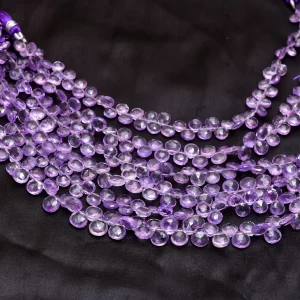 Amethyst Heart Briolette, Gemstone 6mm-8mm Faceted Beads | Natural AAA+ Brazilian Amethyst Semi Precious Gemstone Briolette Beads- 8" Strand