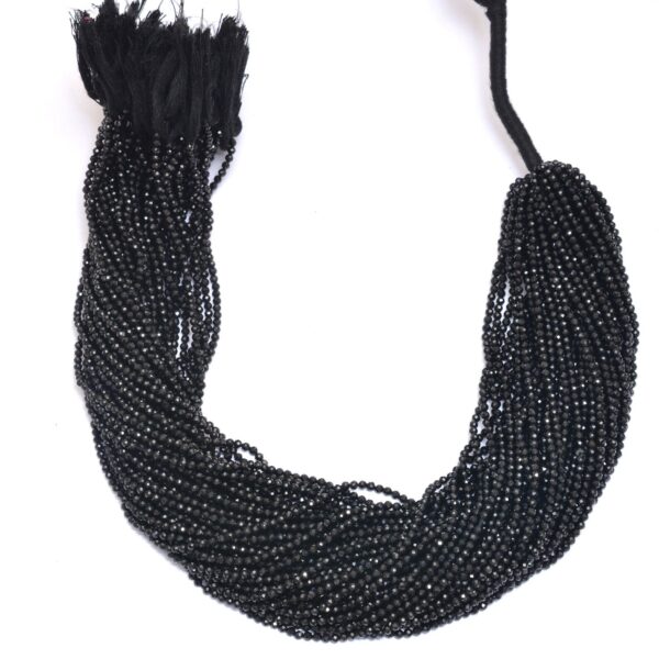 AAA+ Black Spinel Gemstone 2.5mm Rondelle Faceted Beads | 13inch Strand | Natural Black Spinel Semi Precious Gemstone Micro Faceted Beads - Image 2