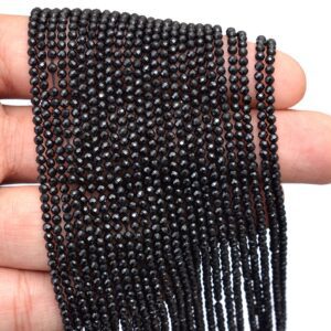 AAA+ Black Spinel Gemstone 2.5mm Rondelle Faceted Beads | 13inch Strand | Natural Black Spinel Semi Precious Gemstone Micro Faceted Beads