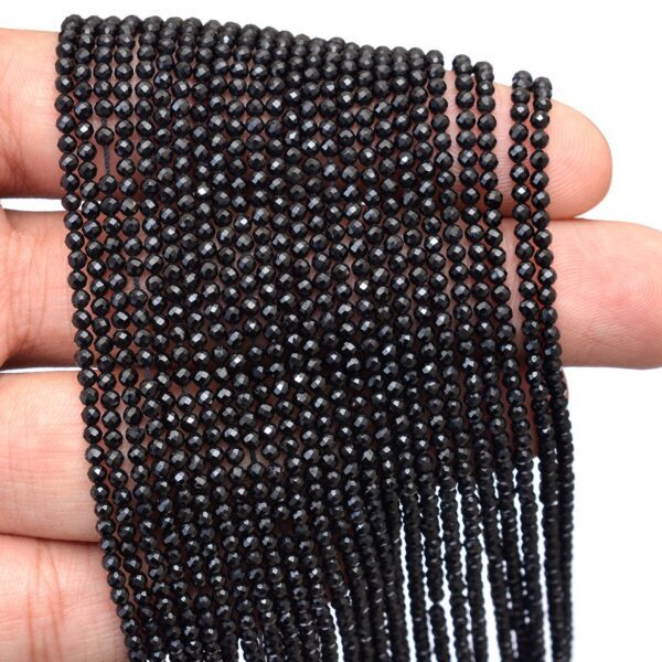AAA+ Black Spinel Gemstone 2.5mm Rondelle Faceted Beads | 13inch Strand | Natural Black Spinel Semi Precious Gemstone Micro Faceted Beads