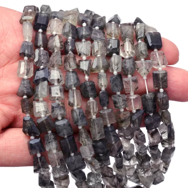 AAA+ Green Rutilated Quartz 8mm-10mm Faceted Nugget Beads | Natural Green Rutile Step Cut Tumbled Semi Precious Gemstone Beads | 7" Strand - Image 2