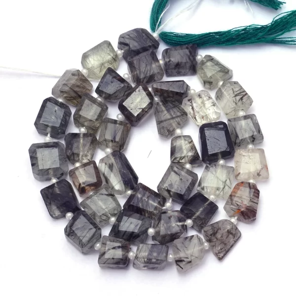 AAA+ Green Rutilated Quartz 8mm-10mm Faceted Nugget Beads | Natural Green Rutile Step Cut Tumbled Semi Precious Gemstone Beads | 7" Strand - Image 3