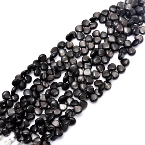 AAA+ Hypersthene Gemstone 9mm-10mm Smooth Heart Briolette Beads | Natural Black Hypersthene Semi Precious Gemstone Beads | 8inch Strand