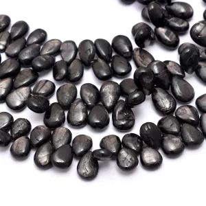 AAA+ Hypersthene 11mm-14mm Pear Smooth Briolette Beads | Natural Black Hypersthene Semi Precious Gemstone Beads for Jewelry | 8inch Strand
