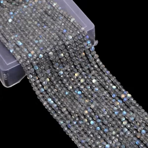 Natural Labradorite Gemstone 4mm Faceted Cube Beads | 13inch Strand | AAA+ Labradorite Semi Precious Gemstone 3D Box Beads for Jewelry