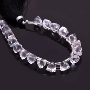 AAA+ Clear Crystal Quartz 8mm Faceted Trillion Briolette Beads | Natural Crystal Semi Precious Gemstone 3D Triangle Loose Beads | 6" Strand