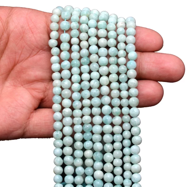 Amazonite Round Smooth Beads, Gemstone 5mm-6mm Beads | 13inch Strand | Natural Amazonite Semiprecious Gemstone Loose Round Beads for Jewelry - Image 2