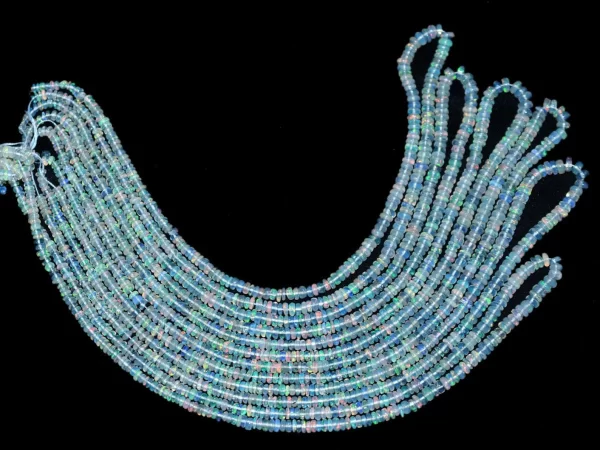 AAA+ Ethiopian Welo Opal Rondelle Beads | Gemstone Smooth 3mm-4mm Beads | Natural Ethiopian Welo Fire Opal Gemstone Rondelle | 8" Strand