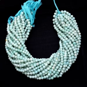 Amazonite Round Smooth Beads, Gemstone 5mm-6mm Beads | 13inch Strand | Natural Amazonite Semiprecious Gemstone Loose Round Beads for Jewelry