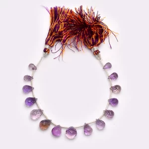 AAA Ametrine Faceted Teardrop Briolette Beads | 5x8mm to 8x12mm Drops 8" Strand - Ametrine Semi Precious Gemstone Teardrop Beads for Jewelry