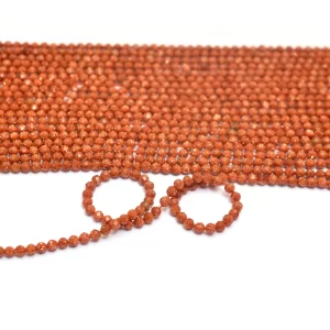 AAA+ Goldstone Gemstone Fire 2mm-3mm Micro Faceted Beads | 13" Strand | Orange Goldstone Fire Semi Precious Gemstone Loose Beads for Jewelry