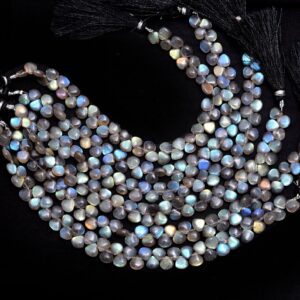 AAA+ Labradorite High Fire 6mm-7mm Smooth Heart Briolette | Natural High Fire Labradorite Semi Precious Gemstone Loose Beads | 8inch Strand