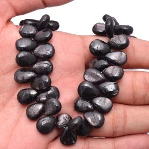 AAA+ Hypersthene 12mm-16mm Pear Smooth Briolette Beads | Natural Black Hypersthene Semi Precious Gemstone Beads for Jewelry | 8inch Strand