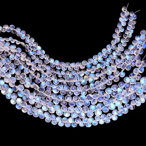 Rare AAA+ White Rainbow Moonstone 4mm-6mm Smooth Heart Briolette | 8inch Strand | Natural Blue Fire Moonstone Semi Precious Gemstone Beads