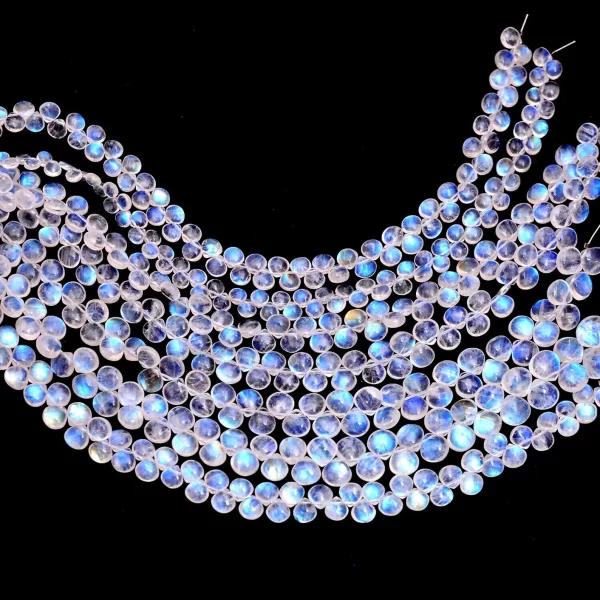 Rare AAA+ White Rainbow Moonstone 4mm-6mm Smooth Heart Briolette | 8inch Strand | Natural Blue Fire Moonstone Semi Precious Gemstone Beads