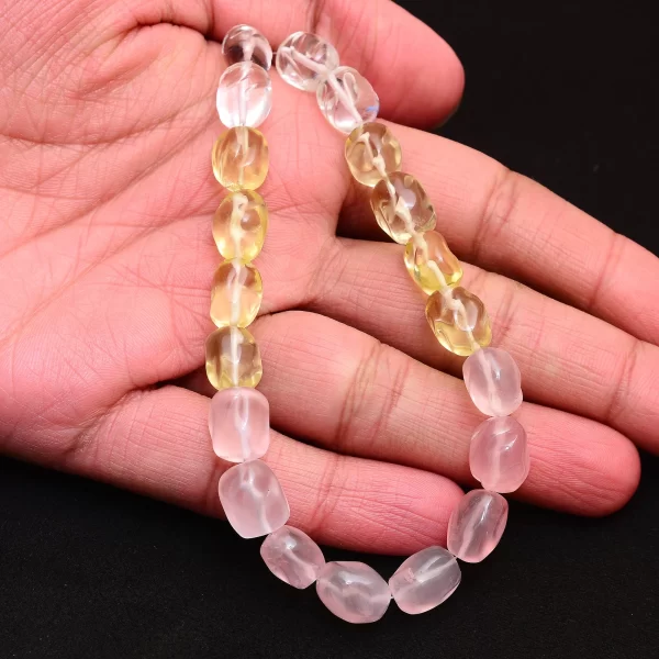 AAA+ Multi Quartz 12mm-14mm Smooth Carving Fancy Nuggets | Natural Crystal / Lemon / Rose Quartz Gemstone Tumbled Loose Beads | 10" Strand - Image 3