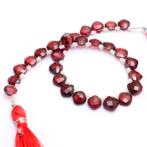 AAA+ Red Garnet 7mm-8mm Square Briolette Beads | 8" Strand | Natural Red Garnet Semi Precious Gemstone Briolettes Loose Faceted Fancy Beads