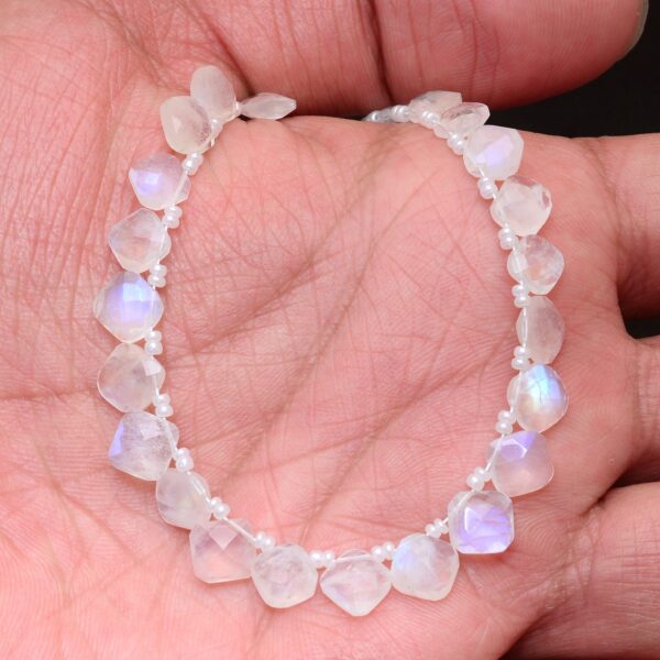 AAA+ Blue Fire Moonstone 7mm-8mm Square Briolette Faceted Beads | 7inch Strand | White Rainbow Moonstone Semi Precious Gemstone Loose Beads - Image 2