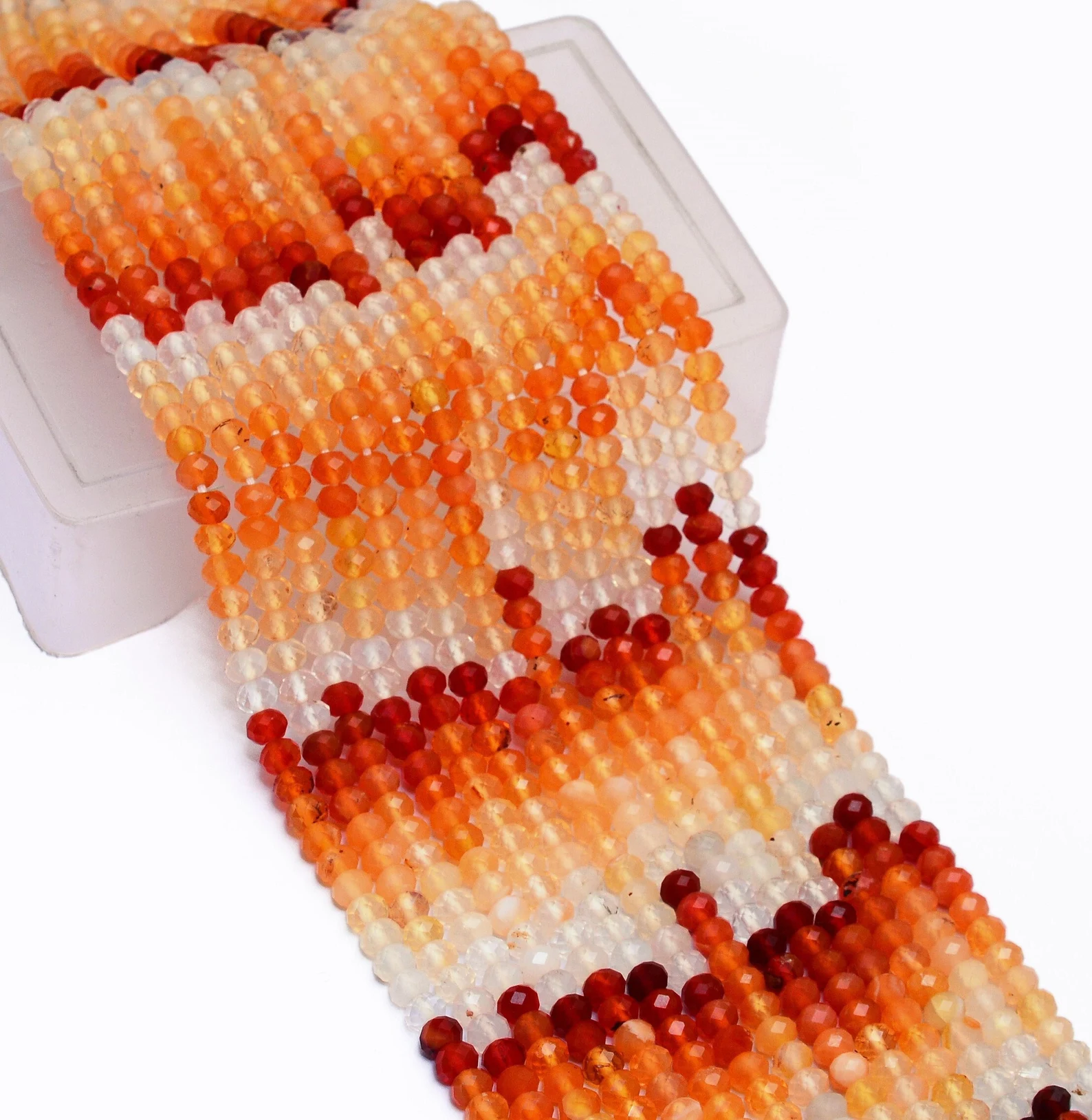 AAA+ Mexican Fire Opal 5mm Faceted Rondelle Beads | 13" Strand | Natural Fire Opal Precious Gemstone Shaded Loose Beads for Jewelry Making
