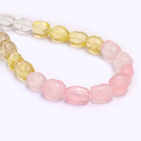 AAA+ Multi Quartz 12mm-14mm Smooth Carving Fancy Nuggets | Natural Crystal / Lemon / Rose Quartz Gemstone Tumbled Loose Beads | 10" Strand - Image 2