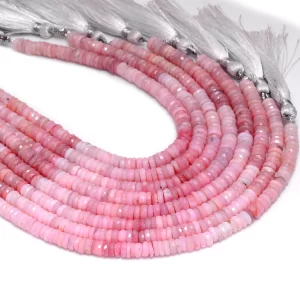 AAA+ Multi Pink Opal 5mm-7mm Faceted Heishi Spacer Beads | 8inch Strand | Pink Opal Semi Precious Gemstone Wheel / Disc Rondelle Loose Beads