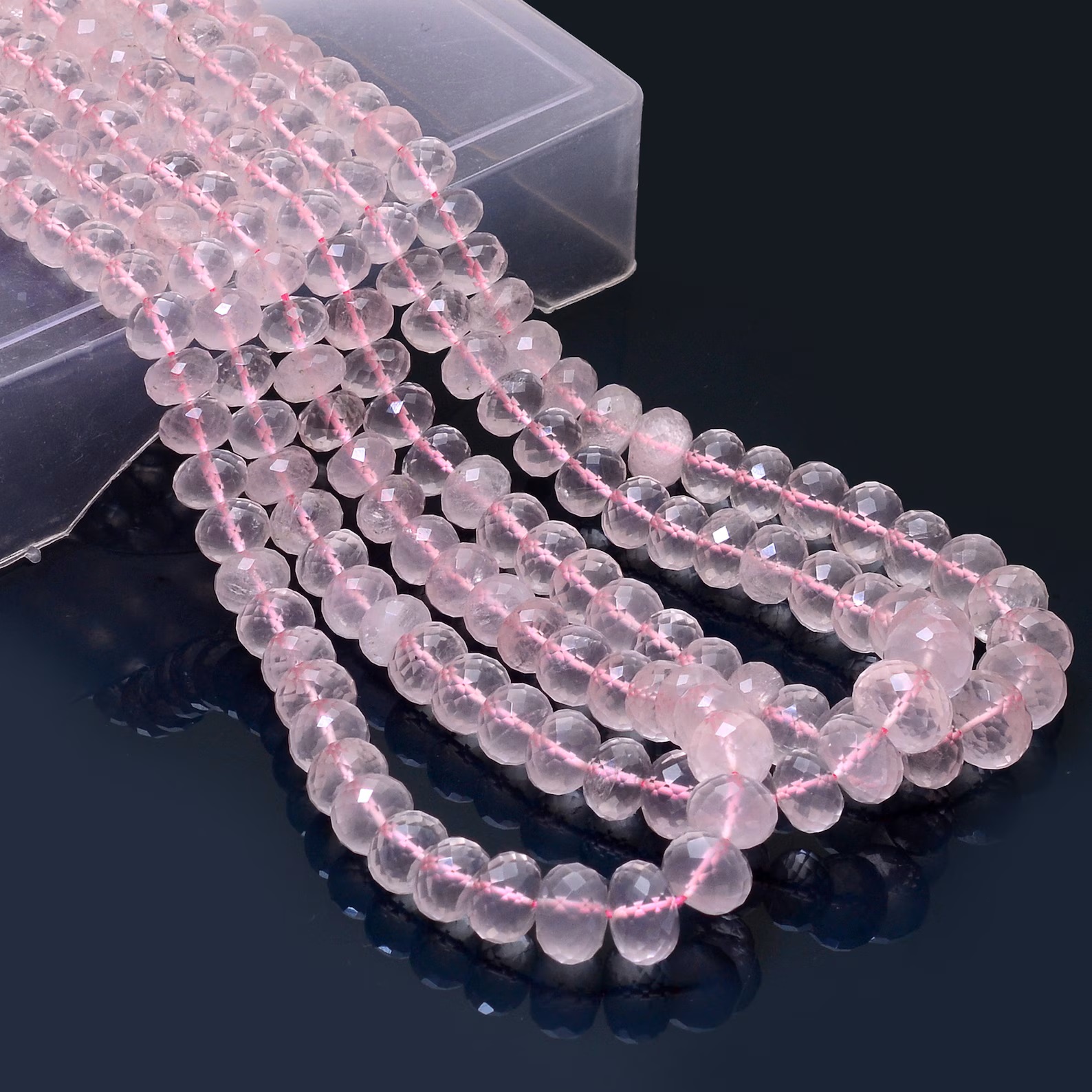 Natural Rose Quartz 6mm-11mm Faceted Rondelle Beads | 18inch Strand | Soft Pink Quartz Semi Precious Gemstone Roundel Beads for Jewelry
