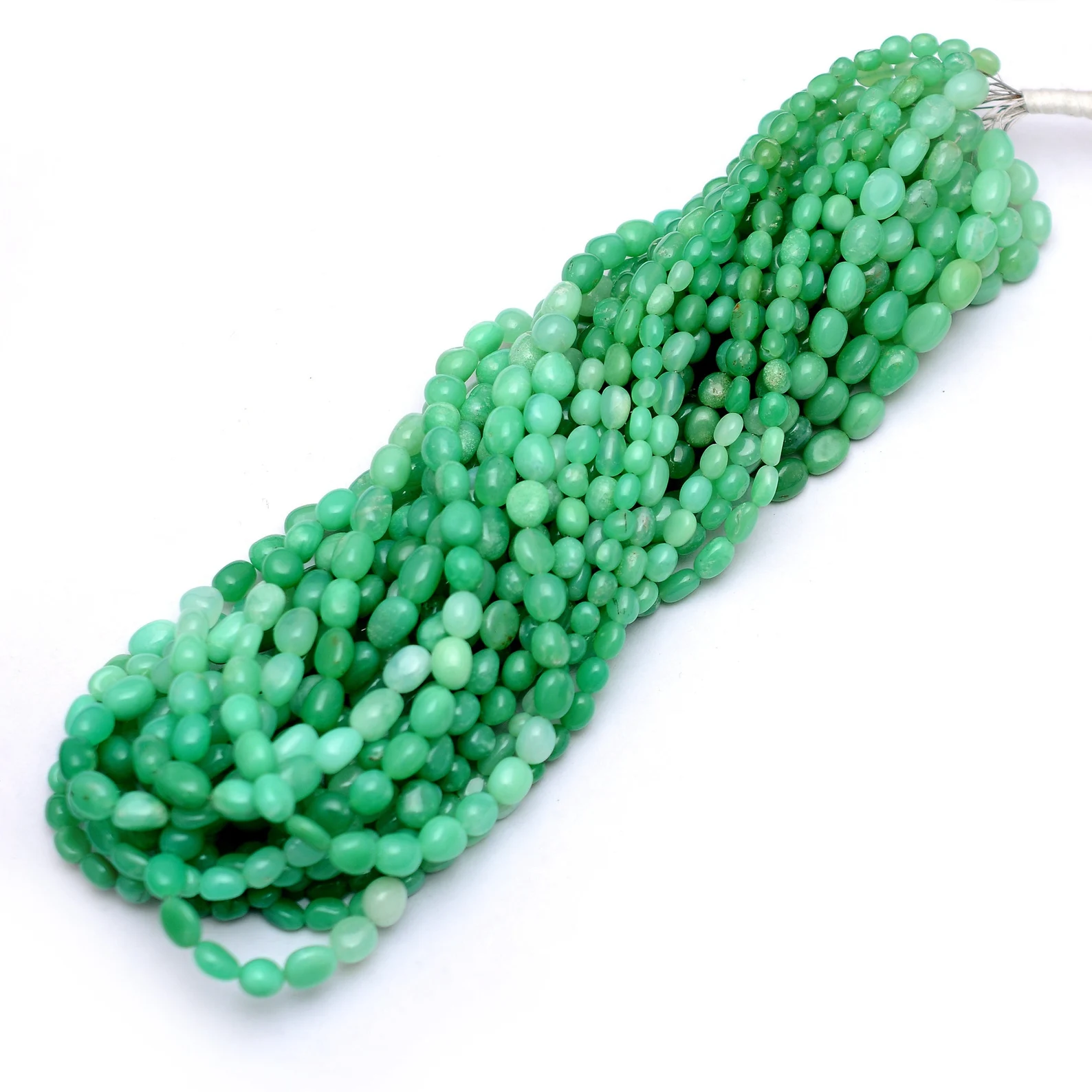 AAA+ Green Chrysoprase 6x4mm-7x5mm Smooth Nuggets Beads | Natural Chrysoprase Semi Precious Gemstone Loose Tumbled Beads | 16inch Strand